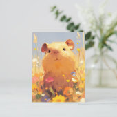 カラフルな野の花の夏の牧場のカピバラ ポストカード (スタンド正面)