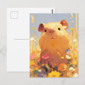 カラフルな野の花の夏の牧場のカピバラ ポストカード (正面/裏面)