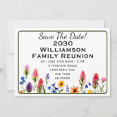 カラフルな野の花の家族再会のSave the Date 招待状 (正面)