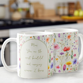 カラフルな野の花の癒しの手書き文字　ソフトグリーン コーヒーマグカップ