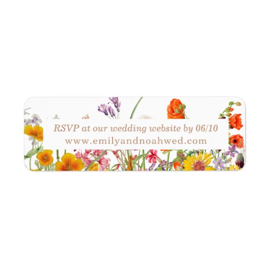 カラフルな野の花の結婚式ウェブサイトRSVP ラベル (正面)
