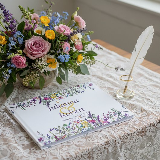 カラフルな野の花の結婚式ゲストブック ゲストブック