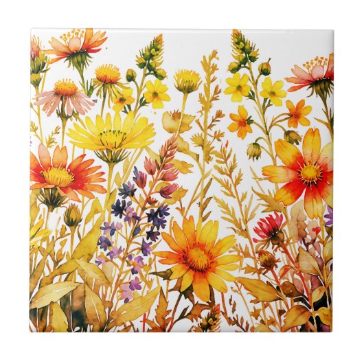 カラフルな野の花の絵 タイル (正面)