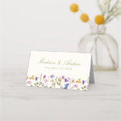 カラフルな野の花の草原クリーム色のウェディング プレイスカード (裏面)