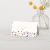 カラフルな野の花の草原クリーム色のウェディング プレイスカード (正面)