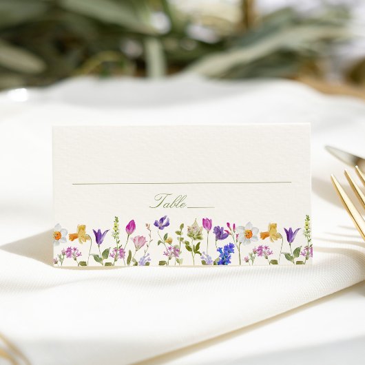 カラフルな野の花の草原クリーム色のウェディング プレイスカード