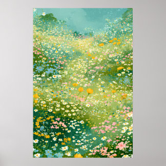 カラフルな野の花の草原 ポスター