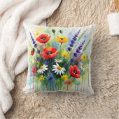 カラフルな野の花の草原 水彩抽象画  クッション (ブランケット)