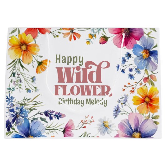 カラフルな野の花の誕生日 ラージペーパーバッグ (正面)