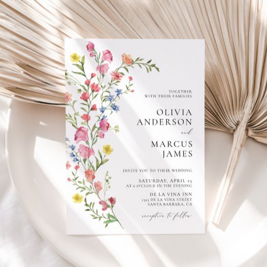 カラフルな野の花フレーム ウェディング招待状 招待状