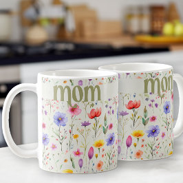 カラフルな野の花柄のソフトグリーン　お母さんへのギフト コーヒーマグカップ