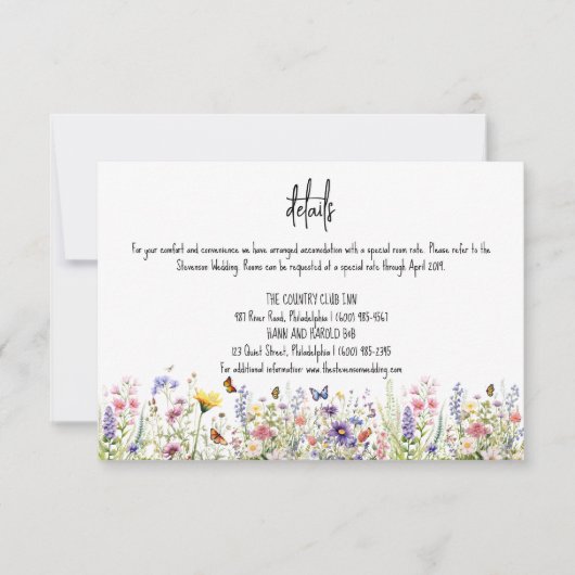カラフルな野の花 ウェディングの詳細 招待状 (正面)