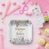 カラフルな野の花 ウェディング 紙皿 ペーパープレート (パーティー)