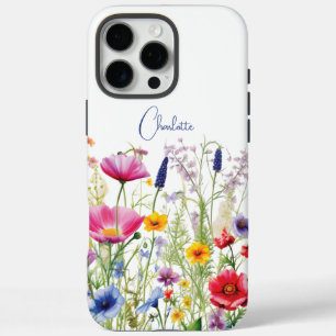 カラフルな野の花 名前入り フラワーガーデン iPhone 16 PRO MAXケース