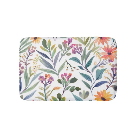 カラフルな野の花 | 美しいフラワーの水彩画 バスマット (正面)