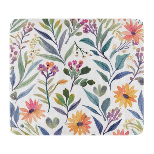 カラフルな野の花 | 美しい花の水彩画 カッティングボード (正面)