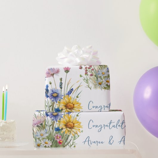 カラフルな野原のワイルドフラワーの結婚式/シャワー ラッピングペーパー (パーティーギフト)