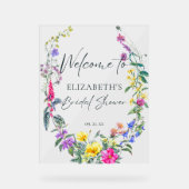 カラフルな野生の花のカリグラフィーウェルカム アクリルサイン (正面)