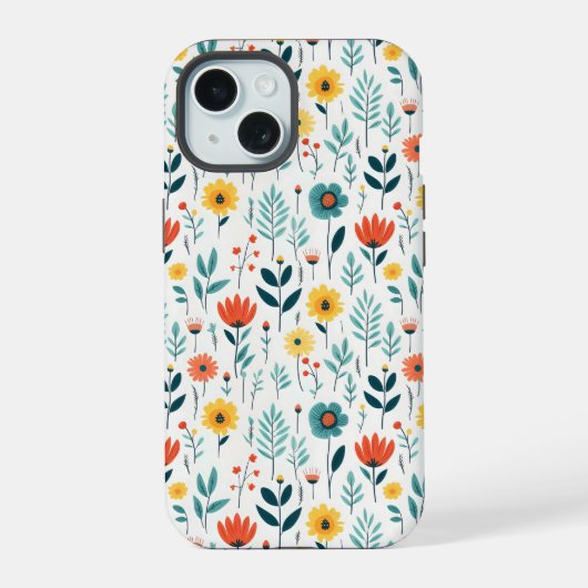 カラフルな野生の花のデザイン iPhone 15ケース (裏面)