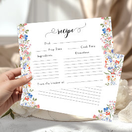 カラフルな野生の花のブライダルシャワー レシピ カード