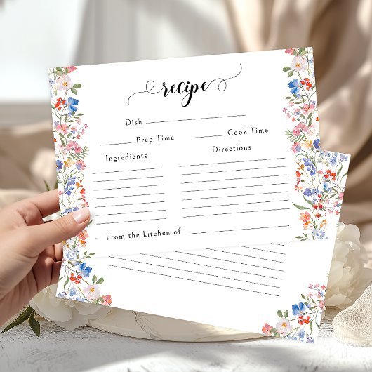 カラフルな野生の花のブライダルシャワー レシピ カード