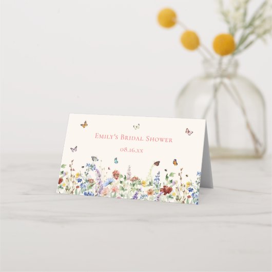 カラフルな野生の花のベージュの草原 プレイスカード (裏面)