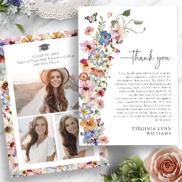 カラフルな野生の花の卒業式 サンキューカード