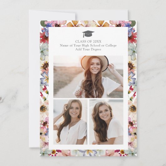 カラフルな野生の花の卒業式 サンキューカード (裏面)