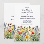 カラフルな野生の花の庭での結婚式 招待状 (正面/裏面)