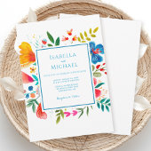 カラフルな野生の花の水彩画 ウェディング招待状 招待状