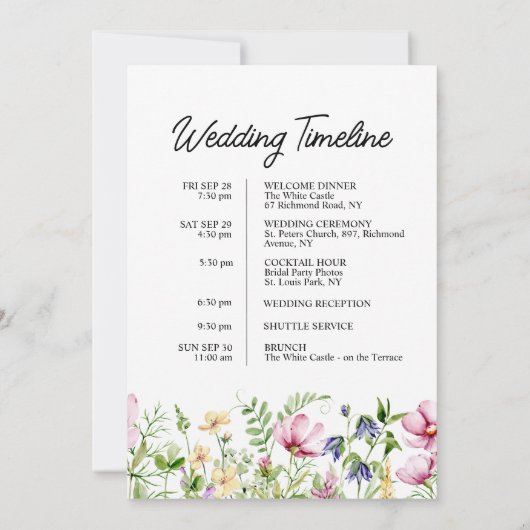 カラフルな野生の花の結婚式ウェルカムバッグレター 招待状 (裏面)