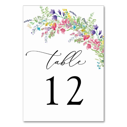 カラフルな野生の花の結婚式テーブルナンバー テーブルナンバー (正面)