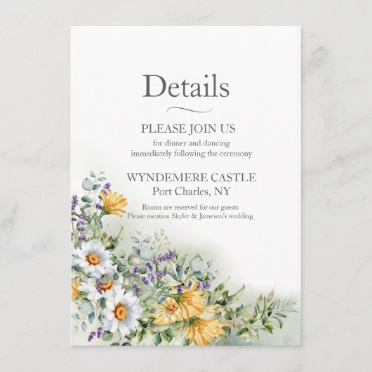 カラフルな野生の花の結婚式 エンクロージャーカード (正面)