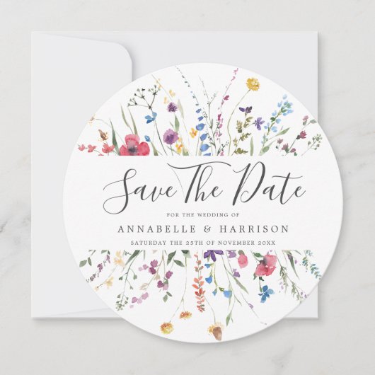 カラフルな野生の花の結婚式 Save The Date セーブザデート (正面)