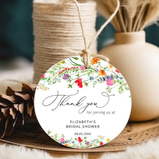 カラフルな野生の花の花のブライダルシャワー フェイバータグ