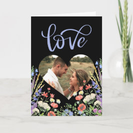 カラフルな野生の花の花の写真 黒バレンタイン カード