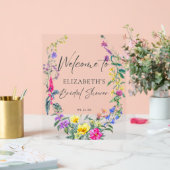 カラフルな野生の花の花束のカリグラフィー歓迎 アクリルサイン (ウェディング)