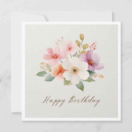 カラフルな野生の花の誕生日おめでとう 招待状 (正面)