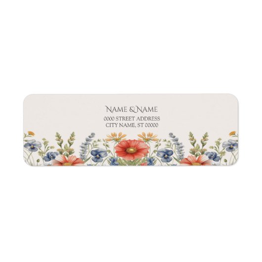 カラフルな野生の花の返送先ラベル ラベル (正面)