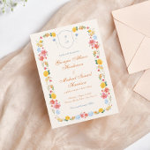 カラフルな野生の花の crest モノグラム フラワーの結婚式 招待状