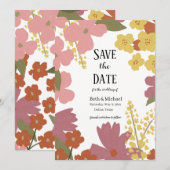 カラフルな野生の花の「Save the Date」 招待状 (正面/裏面)