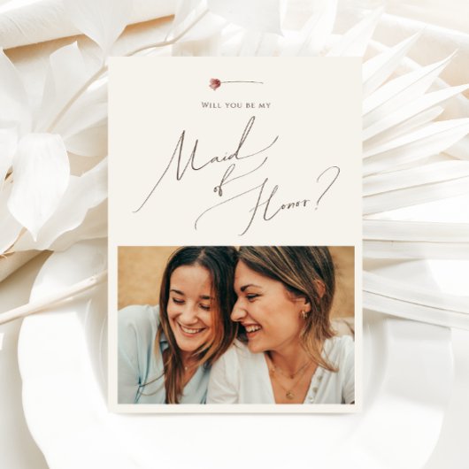 カラフルな野生の花ベージュの写真 メイドオブオナーカード 招待状