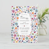 カラフルな野生の花園でのエレガントな結婚式の写真 招待状 (スタンド正面)