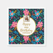 カラフルな野生の花　あらゆる年齢　カスタム写真誕生日 スタンダードカクテルナプキン (正面)