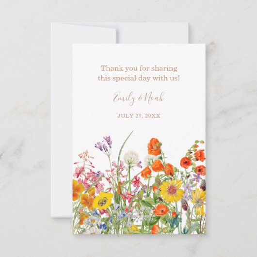 カラフルな野生の花 国のウェディング サンクス サンキューカード (正面)