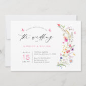 カラフルな野生の花 春のウェディング 招待状 (正面)