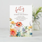 カラフルな野生の花 輝く花々 40歳の誕生日 招待状 (スタンド正面)