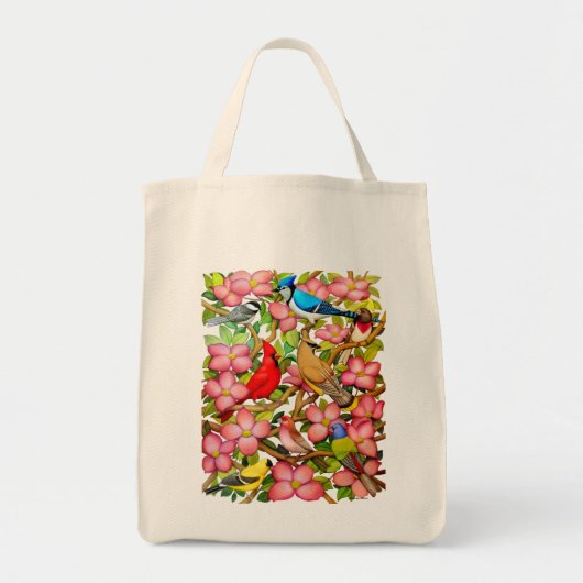 カラフルな野生の鳥の食料雑貨のトートバック トートバッグ (正面)