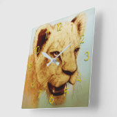 カラフルな野生動物-ライオン、正方形の時計 スクエア壁時計 (傾斜)