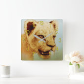 カラフルな野生動物-ライオン、正方形の時計 スクエア壁時計 (ホーム)